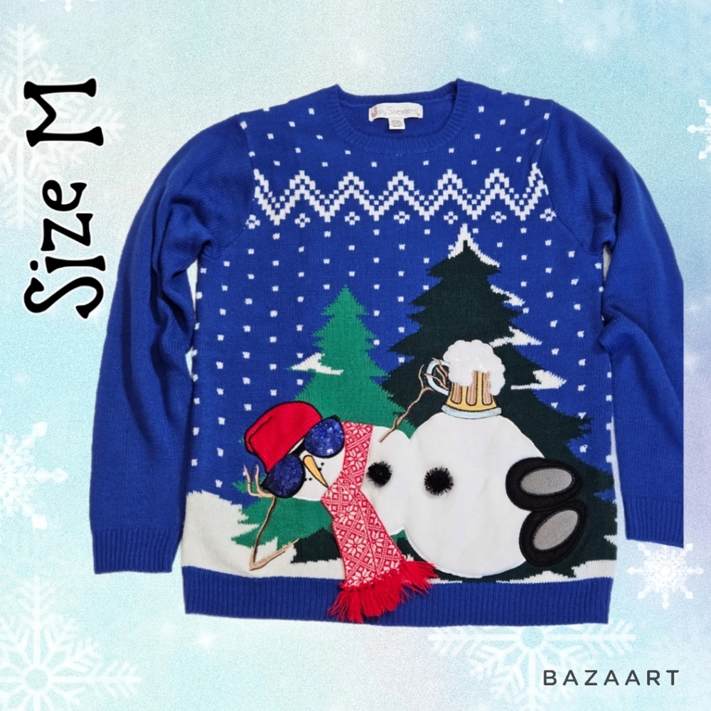 Ugly Christmas Sweater| Jolly Sweater| Snowman with Beer Mug Size M